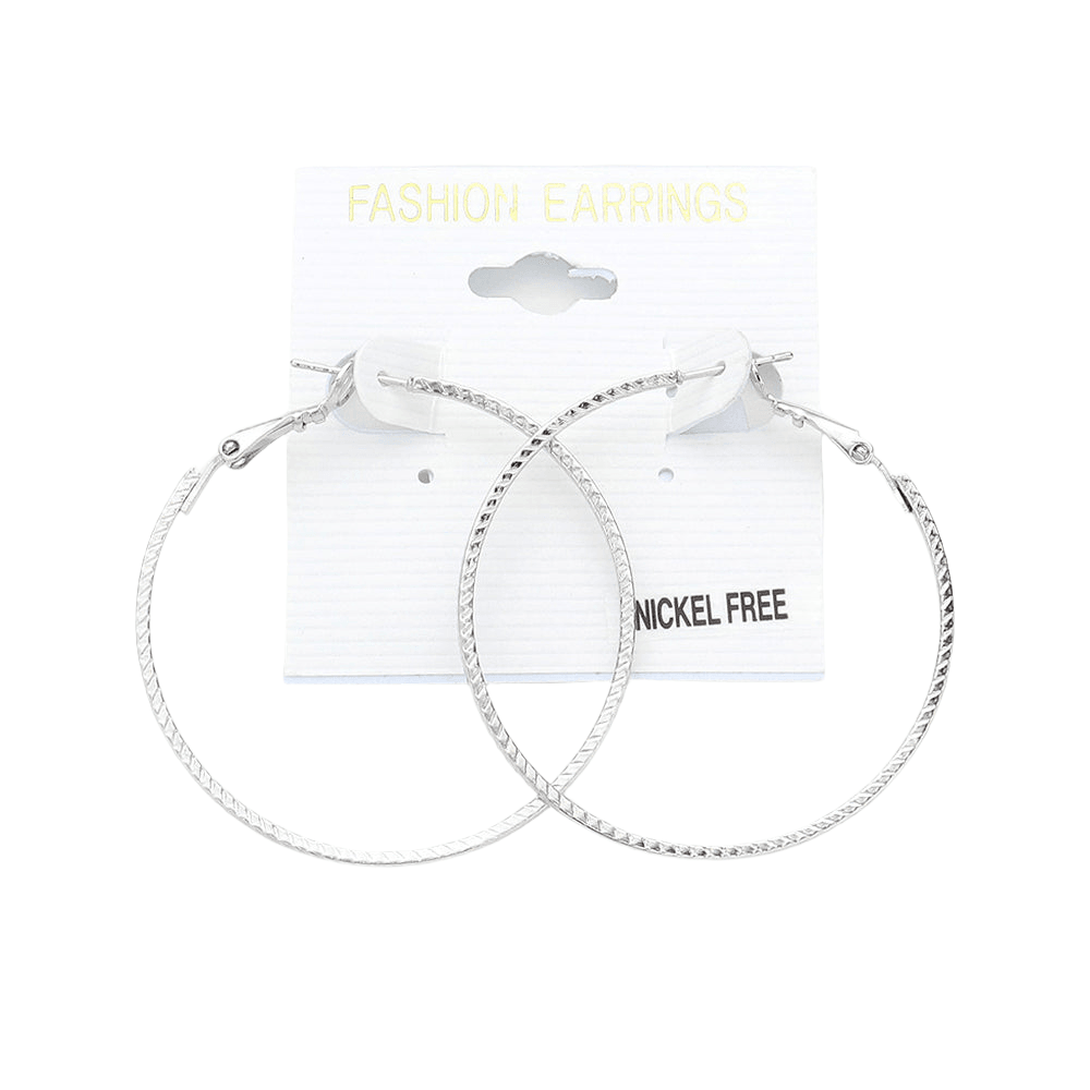 Silver 1.75 Inch Metal Hoop Earrings