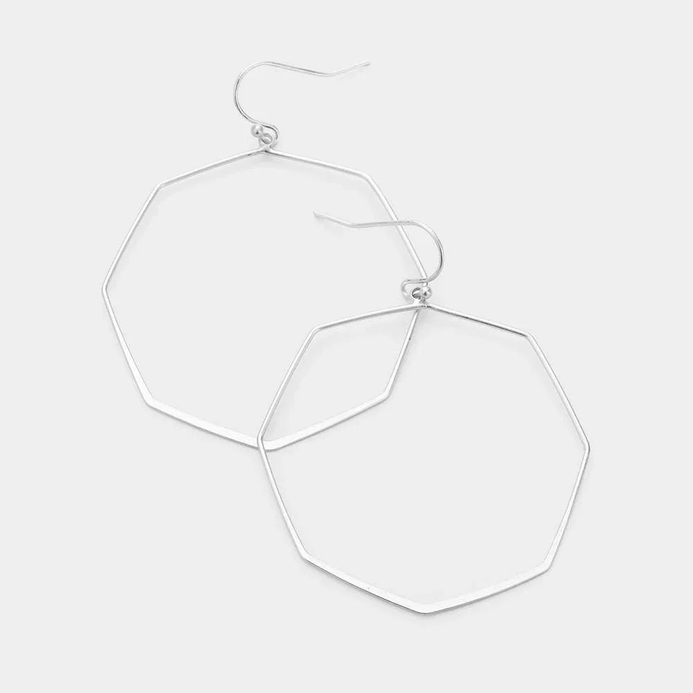 Silver Brass Metal Octagon Earrings - Jewelry Store by Erik Rayo
