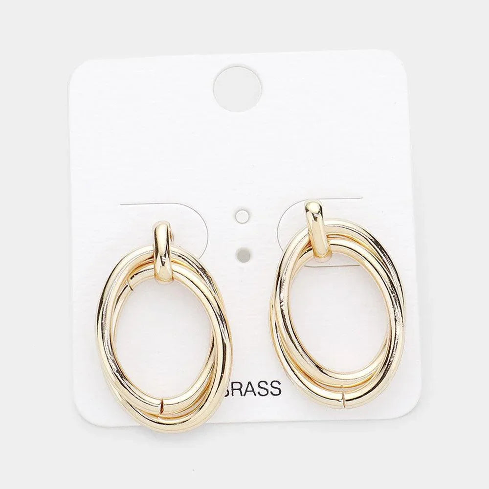 Gold Brass Metal Double Open Oval Layered Earrings - Jewelry Store by Erik Rayo