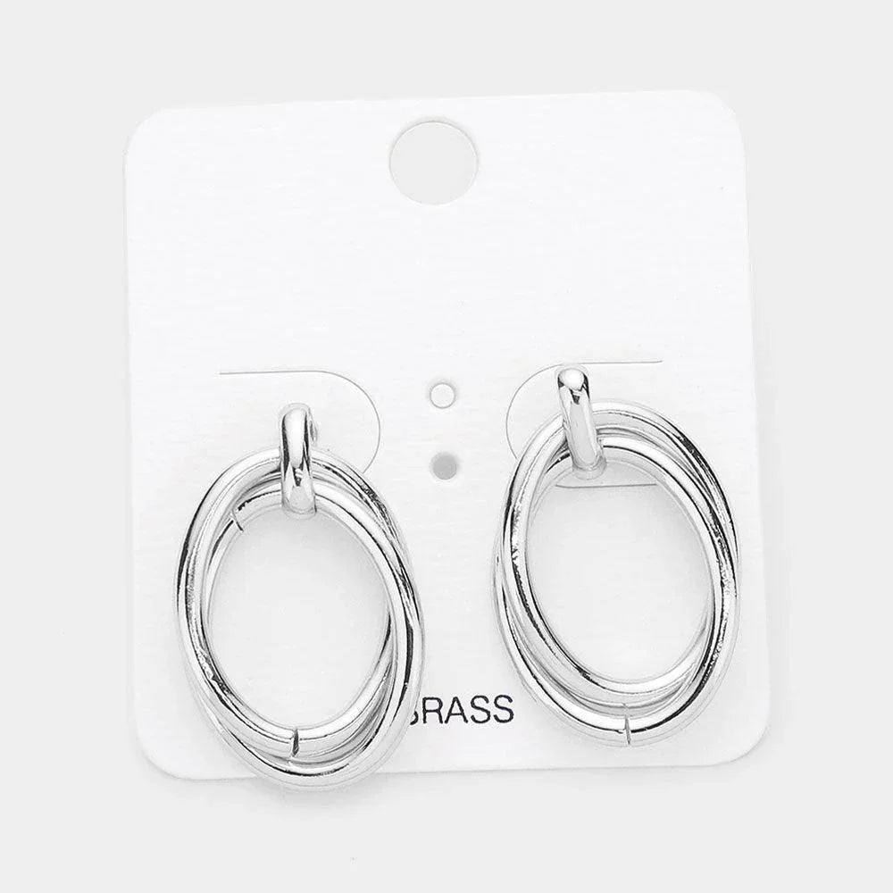 Brass Metal Double Open Oval Layered Earrings - Jewelry Store by Erik Rayo