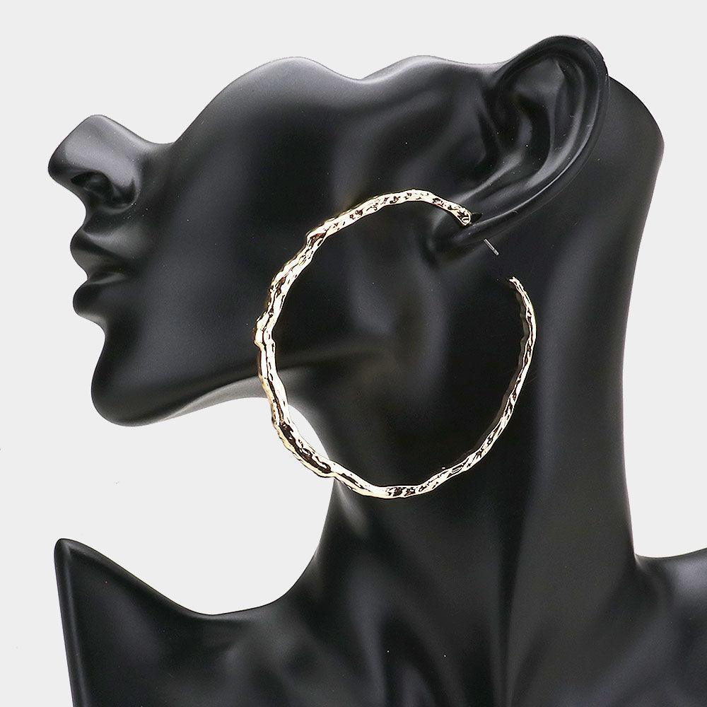 Gold Textured Irregular Metal Hoop Earrings - Jewelry Store by Erik Rayo