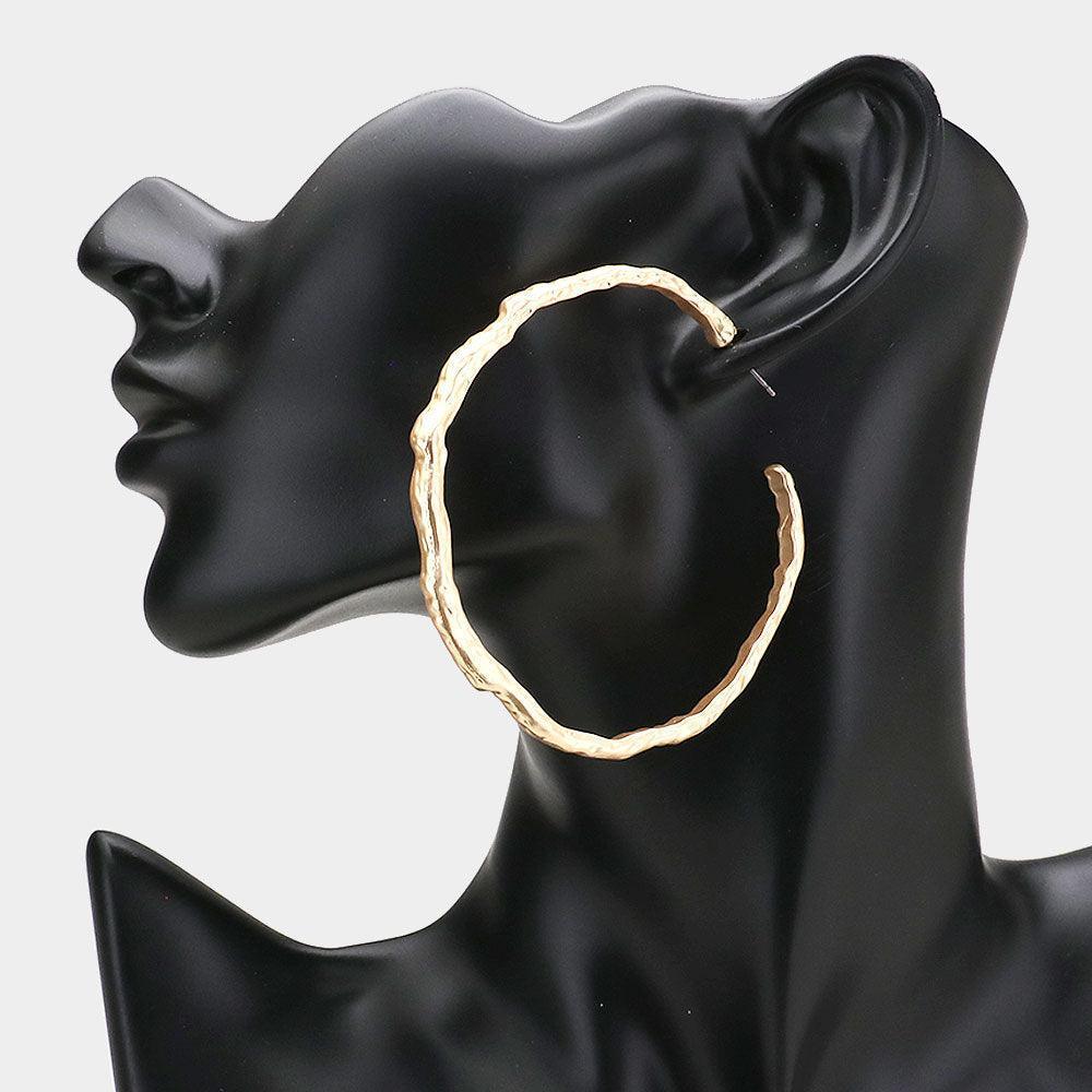 Gold Textured Irregular Metal Hoop Earrings - Jewelry Store by Erik Rayo