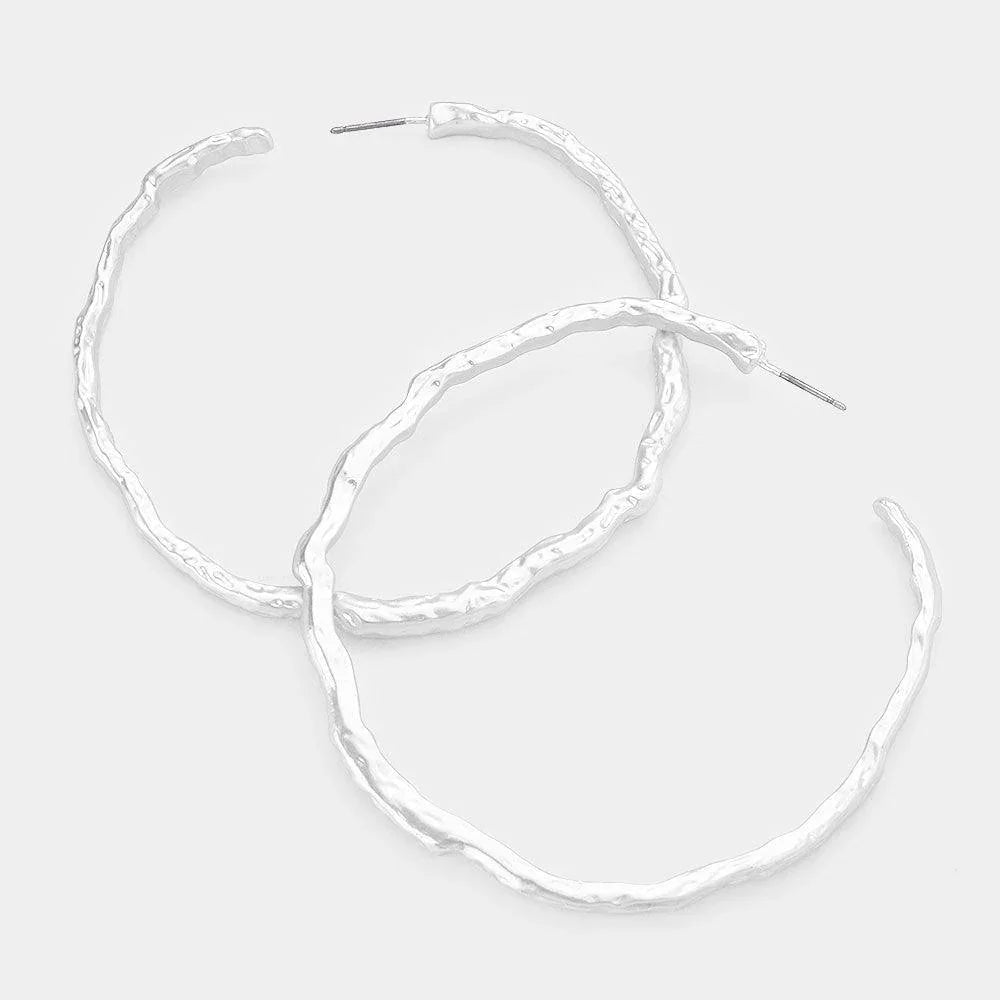 Silver Textured Irregular Metal Hoop Earrings - Jewelry Store by Erik Rayo
