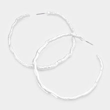 Load image into Gallery viewer, Silver Textured Irregular Metal Hoop Earrings
