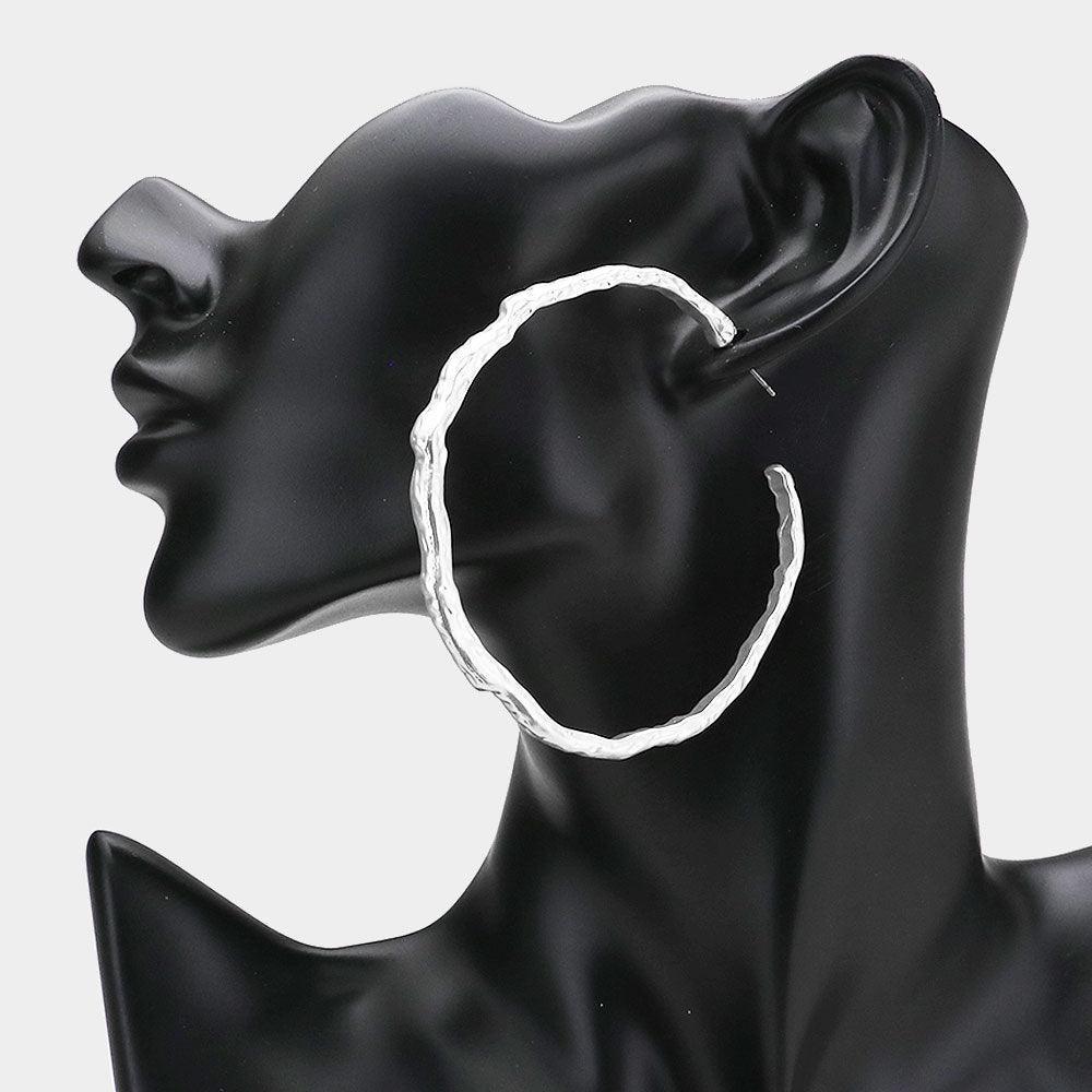 Silver Textured Irregular Metal Hoop Earrings - Jewelry Store by Erik Rayo