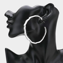 Load image into Gallery viewer, Silver Textured Irregular Metal Hoop Earrings
