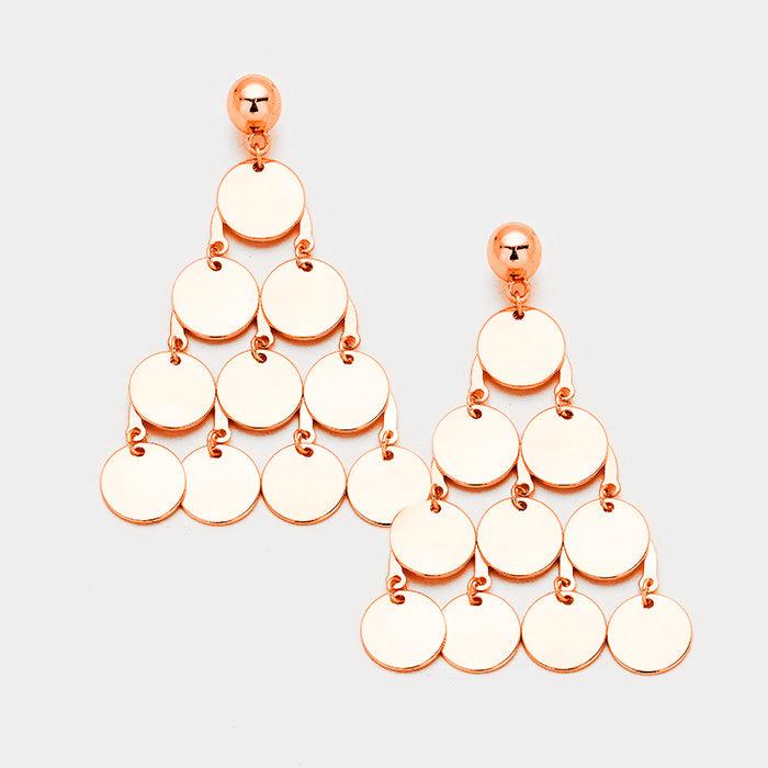 Rose Gold Layered Metal Disc Cluster Link Earrings