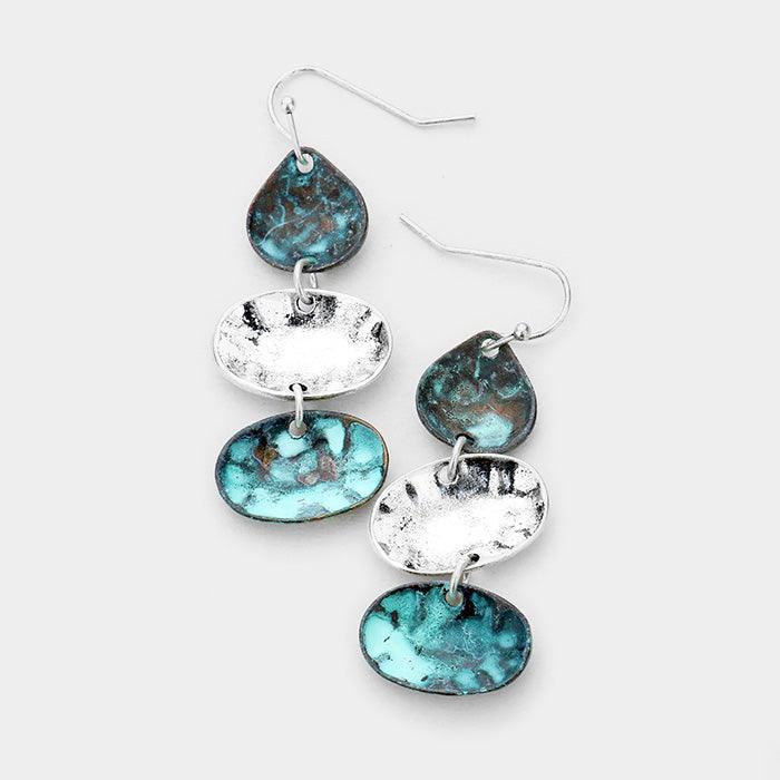 Silver Triple Concave Metal Oval Dangle Earrings - Jewelry Store by Erik Rayo