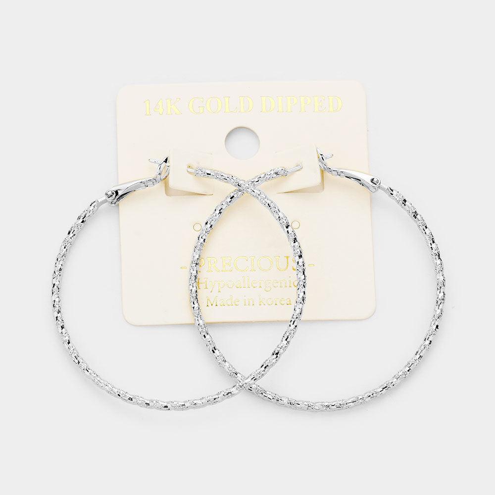 Gold 14K White Gold Dipped 2 Inch Textured Twisted Metal Hypoallergenic Hoop Earrings - Jewelry Store by Erik Rayo