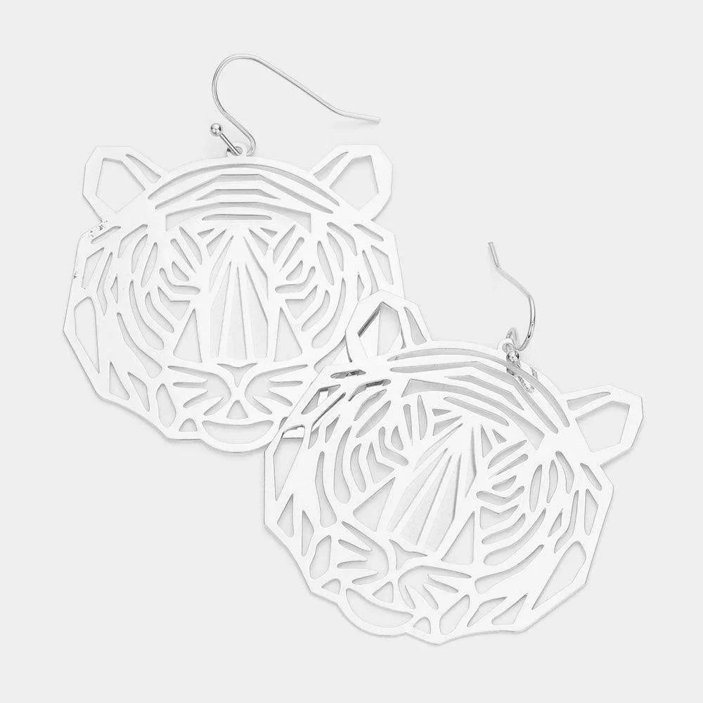 Cut Out Brass Metal Tiger Dangle Earrings - Jewelry Store by Erik Rayo