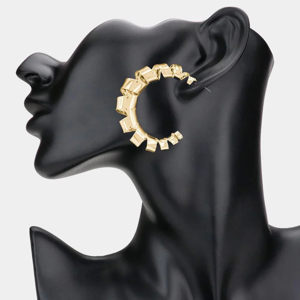 Gold Curly Metal Hoop Earrings - Jewelry Store by Erik Rayo