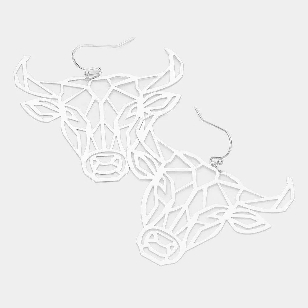 Cut Out Brass Metal Steer Head Dangle Earrings - Jewelry Store by Erik Rayo