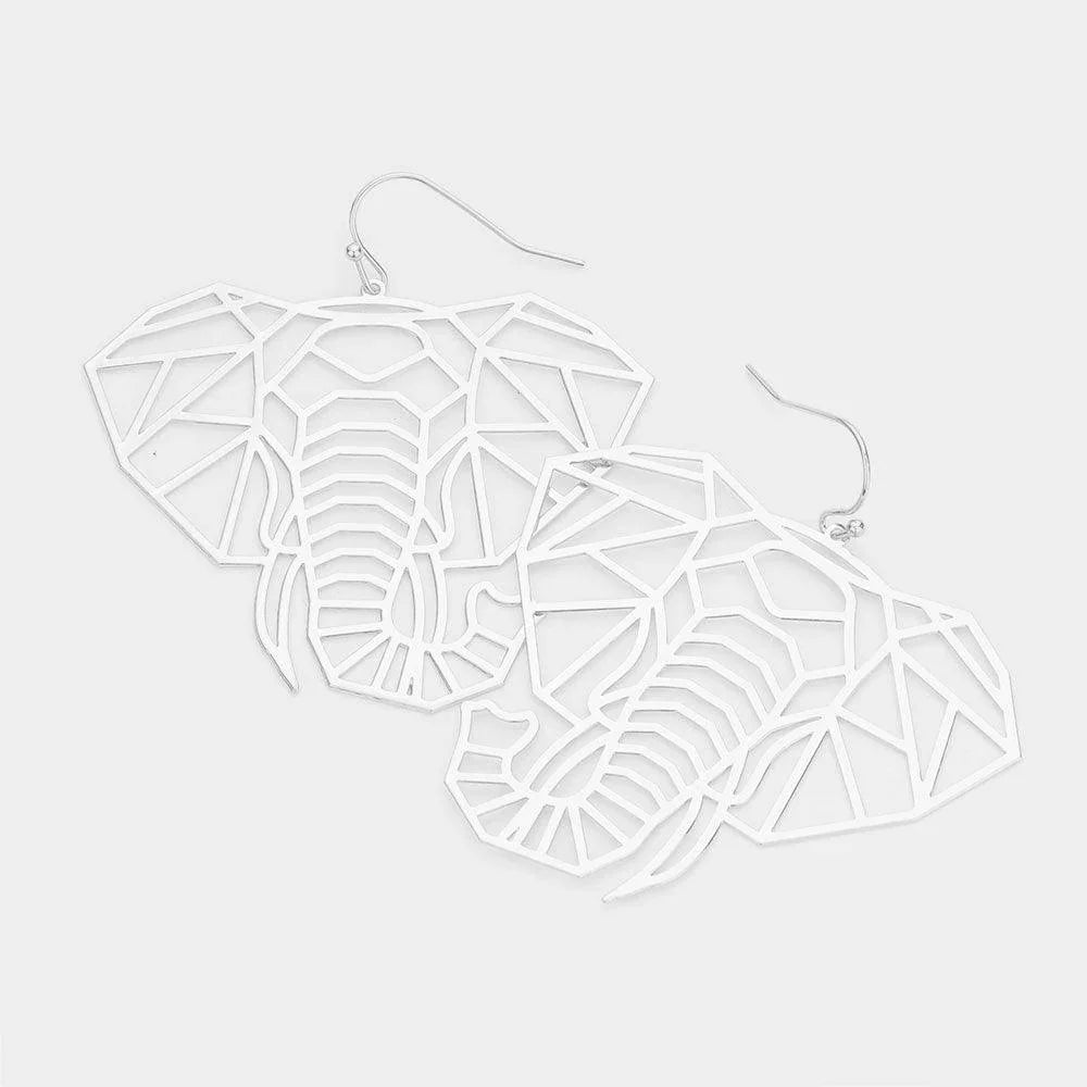 Cut Out Brass Metal Elephant Dangle Earrings - Jewelry Store by Erik Rayo