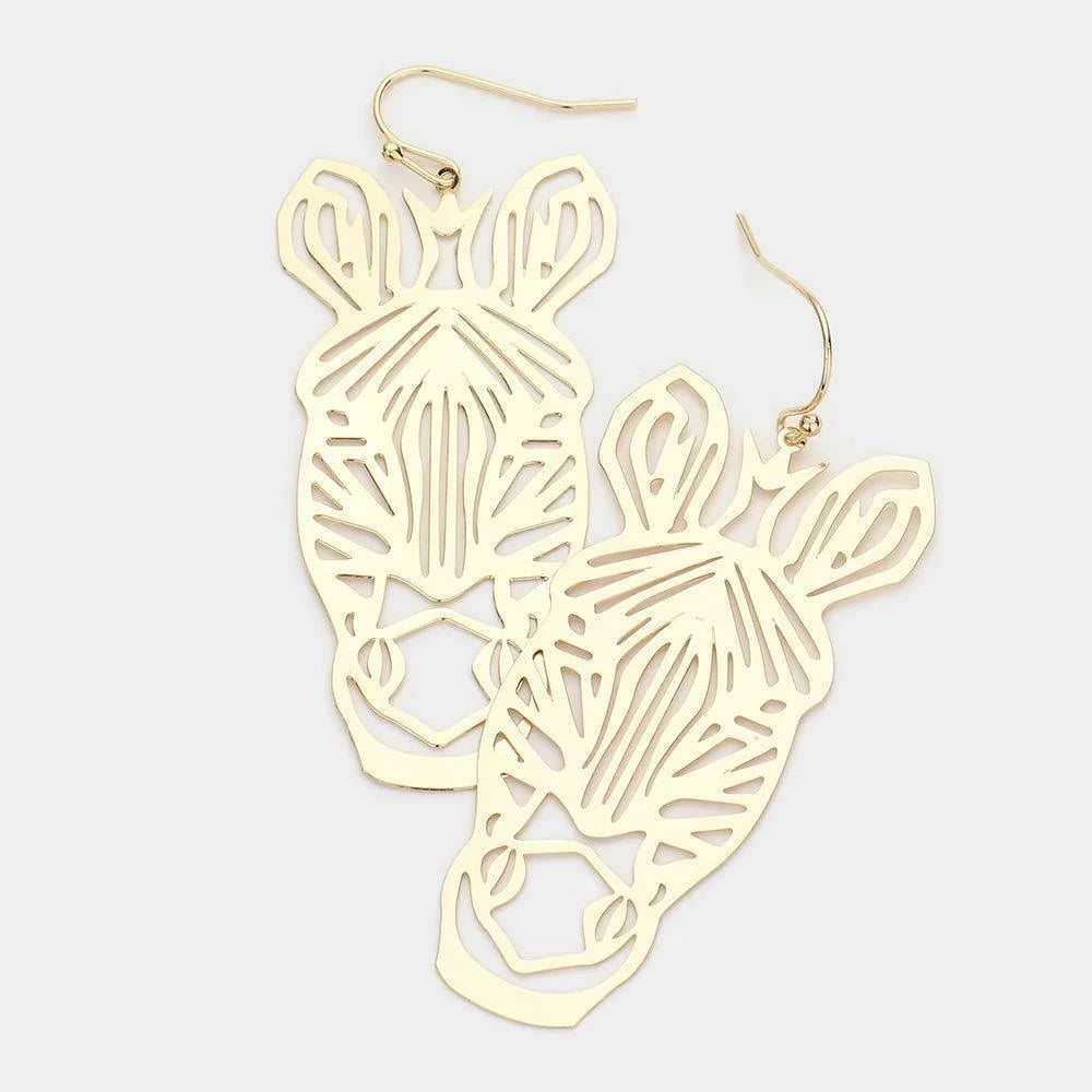 Gold Cut Out Brass Metal Zebra Dangle Earrings - Jewelry Store by Erik Rayo