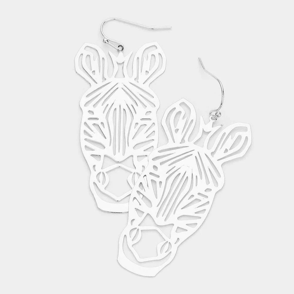 Cut Out Brass Metal Zebra Dangle Earrings - Jewelry Store by Erik Rayo