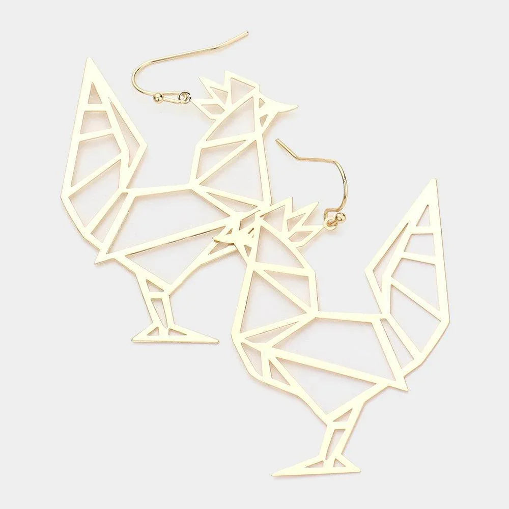 Gold Cut Out Brass Metal Rooster Dangle Earrings - Jewelry Store by Erik Rayo