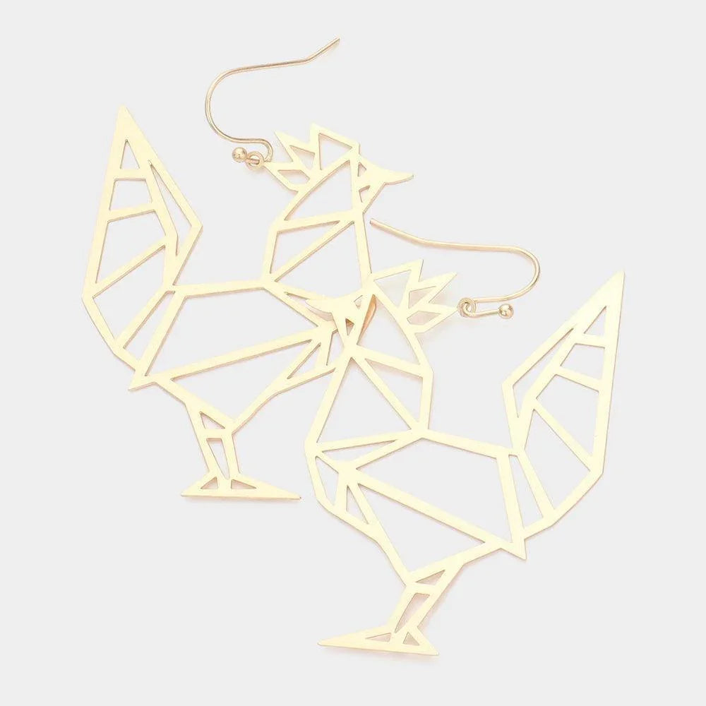Gold Cut Out Brass Metal Rooster Dangle Earrings - Jewelry Store by Erik Rayo