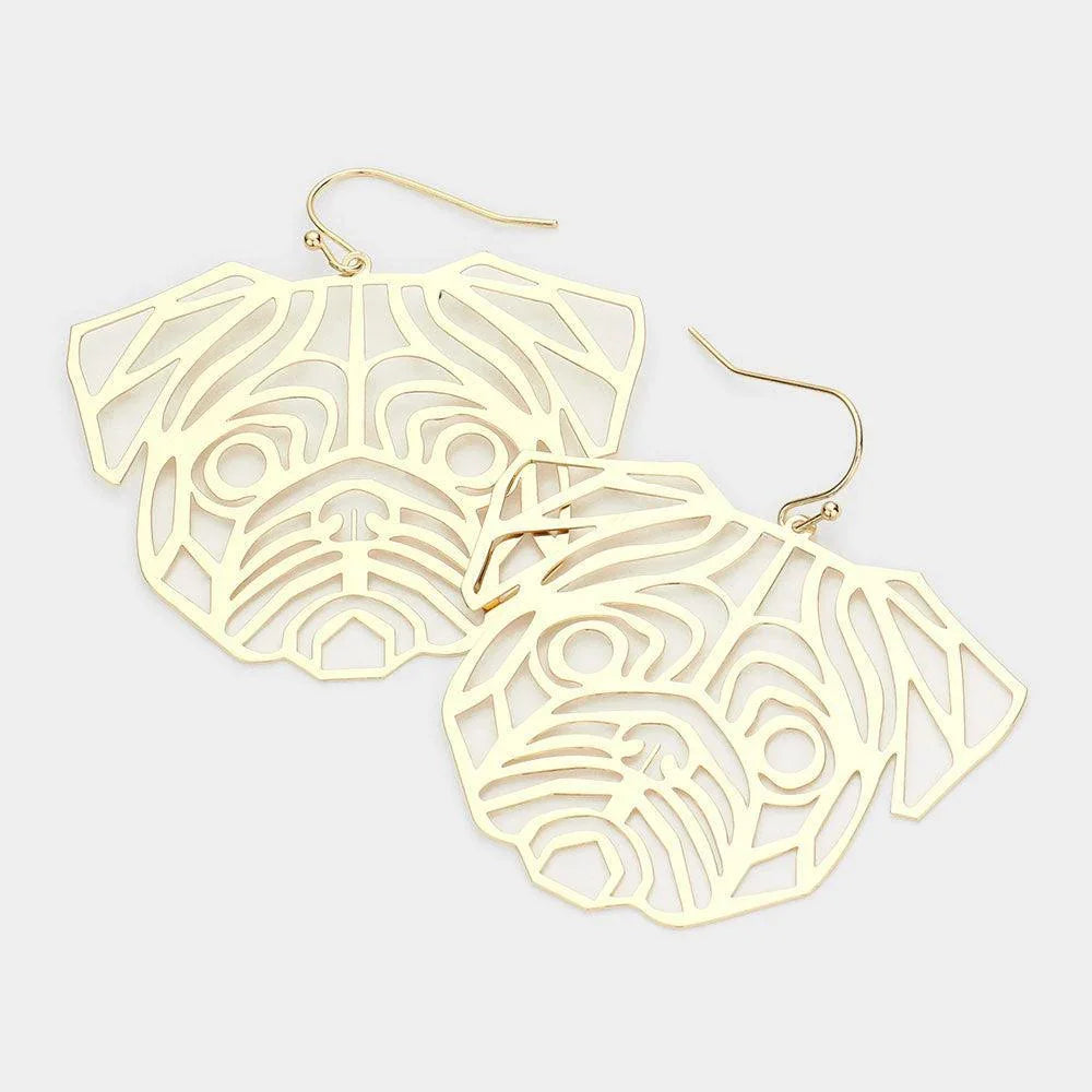 Gold Cut Out Brass Metal Bulldog Dangle Earrings - Jewelry Store by Erik Rayo