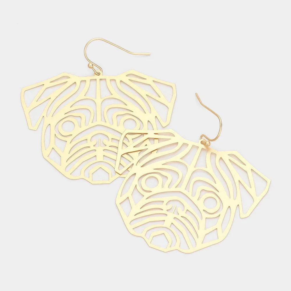 Gold Cut Out Brass Metal Bulldog Dangle Earrings - Jewelry Store by Erik Rayo