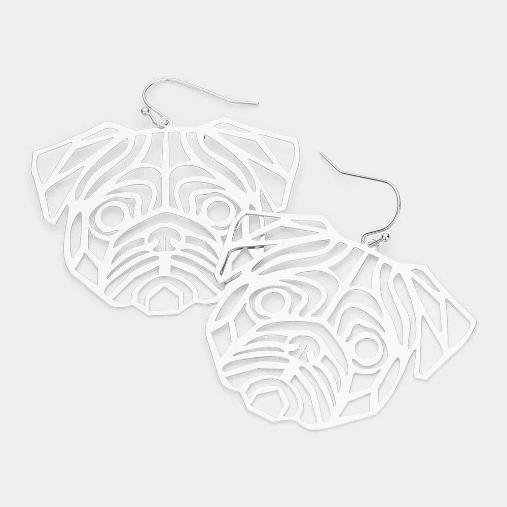 Cut Out Brass Metal Bulldog Dangle Earrings - Jewelry Store by Erik Rayo