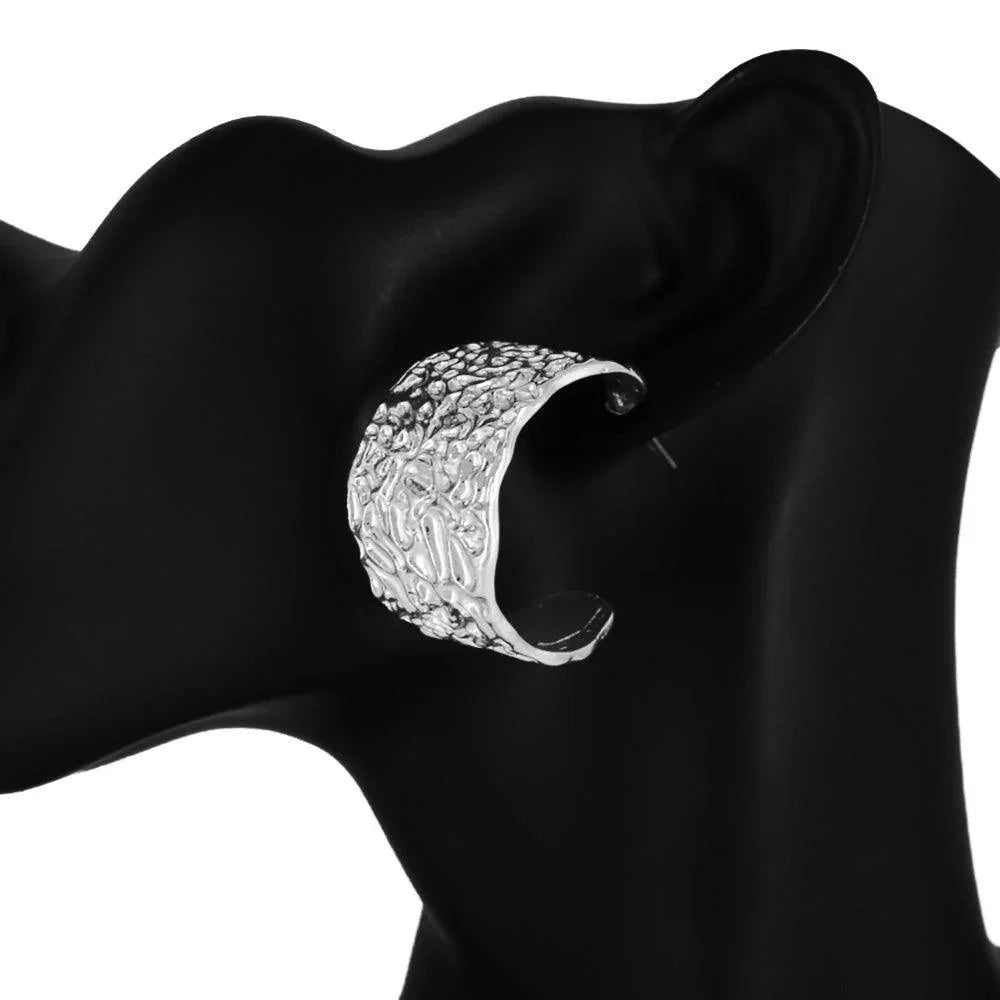 Textured Abstract Metal Hoop Earrings - Jewelry Store by Erik Rayo