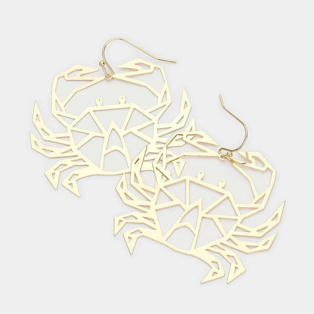 Gold Cut Out Brass Metal Crab Dangle Earrings - Jewelry Store by Erik Rayo