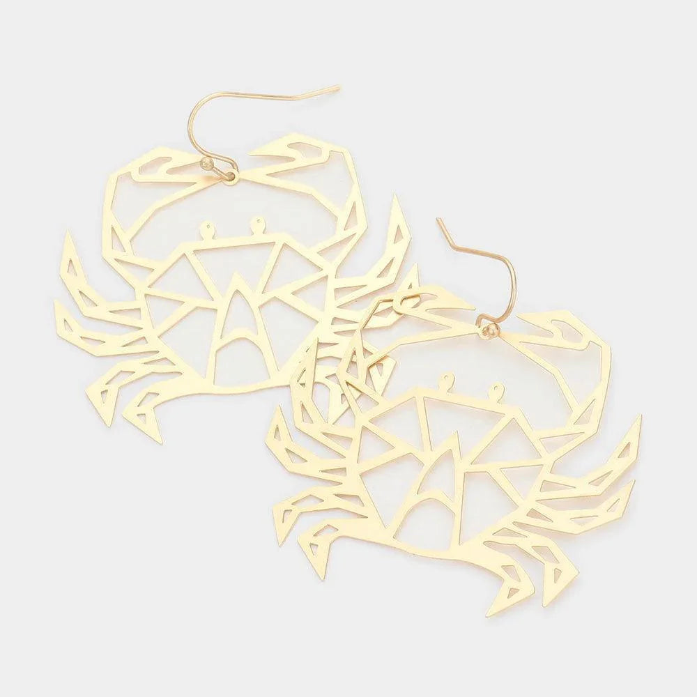 Gold Cut Out Brass Metal Crab Dangle Earrings - Jewelry Store by Erik Rayo
