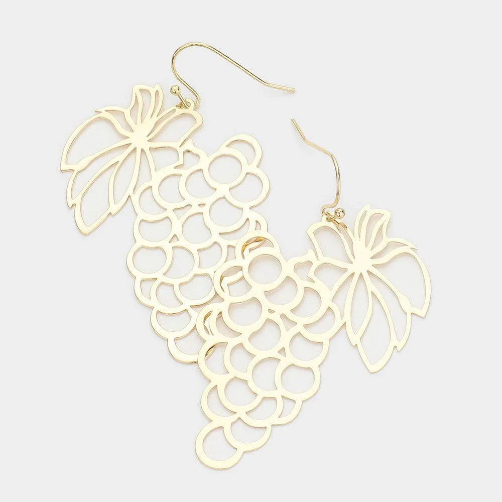 Gold Cut Out Brass Metal Grape Dangle Earrings - Jewelry Store by Erik Rayo