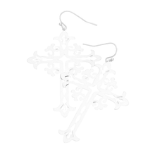 Load image into Gallery viewer, Silver Brass Metal Cross Dangle Earrings
