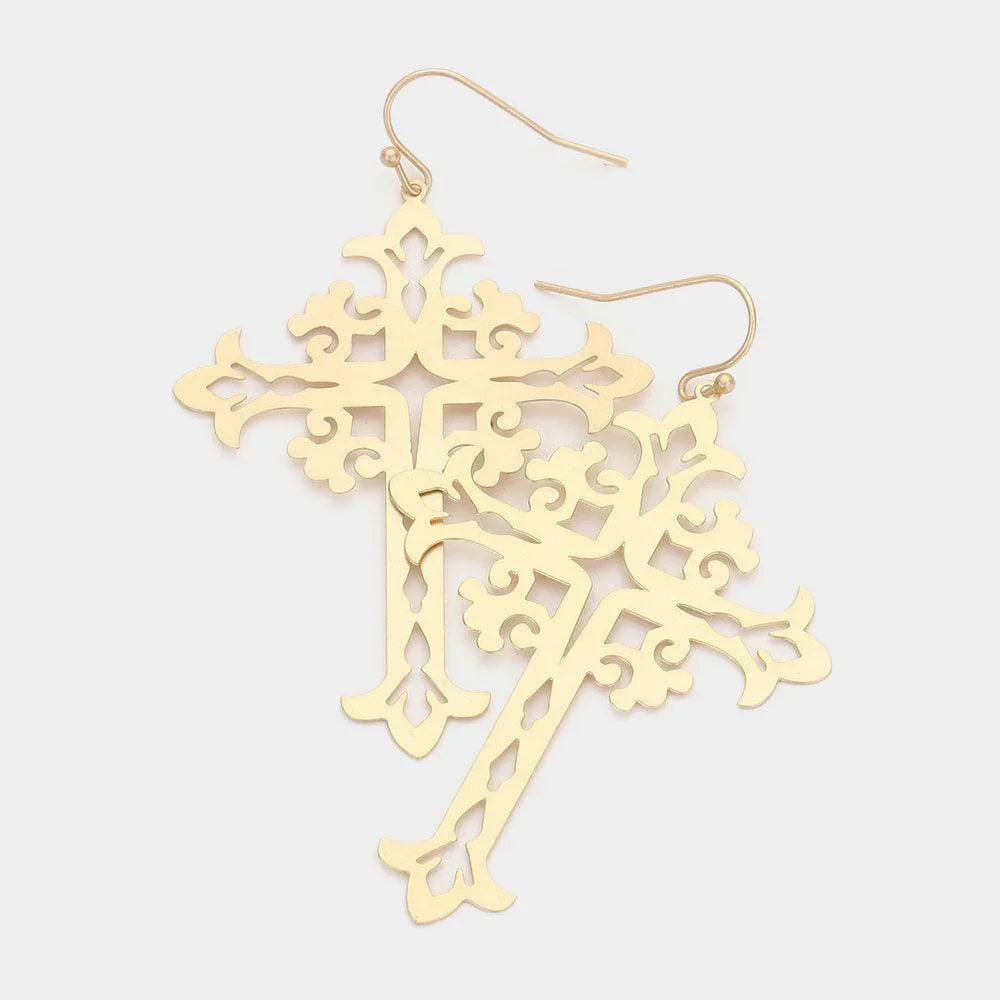 Gold Brass Metal Cross Dangle Earrings - Jewelry Store by Erik Rayo