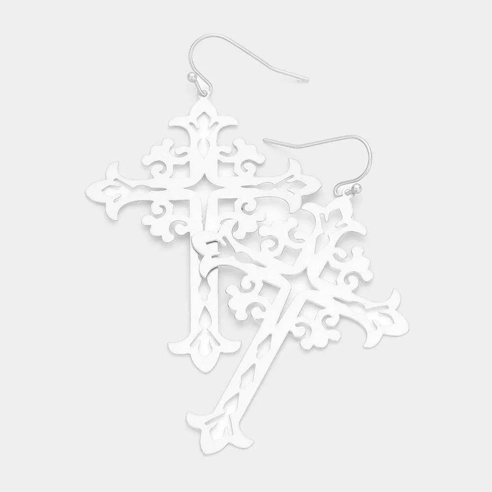 Silver Brass Metal Cross Dangle Earrings - Jewelry Store by Erik Rayo