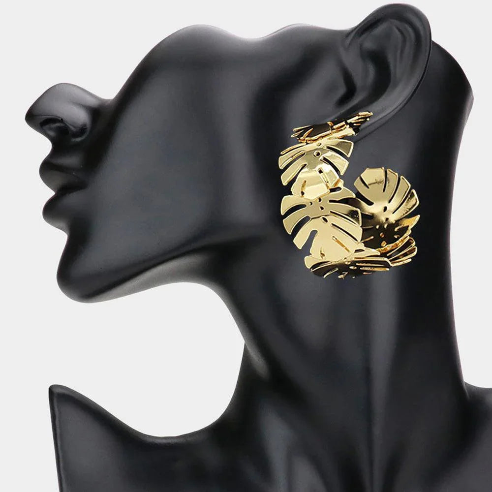 Gold Metal Leaf Hoop Earrings - Jewelry Store by Erik Rayo