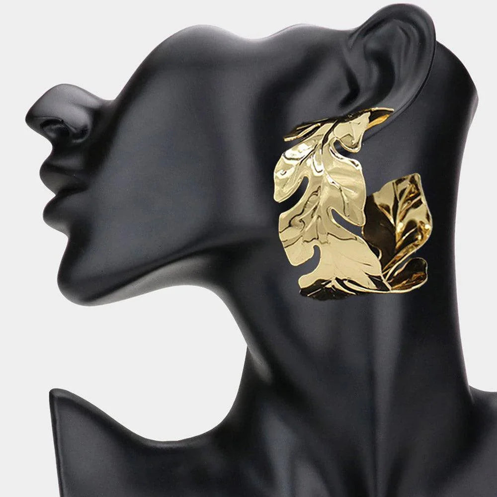 Gold Metal Leaf Hoop Earrings - Jewelry Store by Erik Rayo