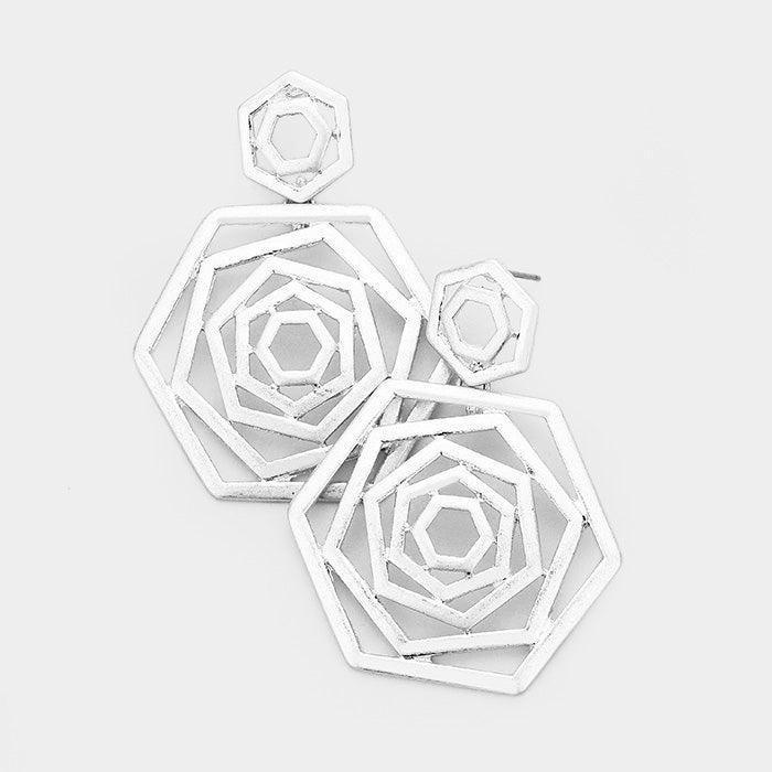 Silver Hexagonal Metal Earrings - Jewelry Store by Erik Rayo