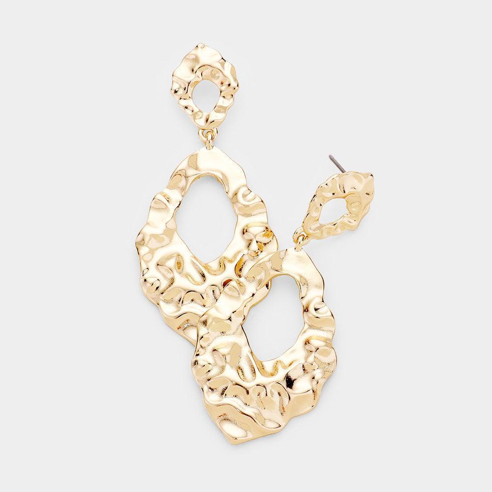 Gold Abstract Hammered Metal Dangle Earrings - Jewelry Store by Erik Rayo