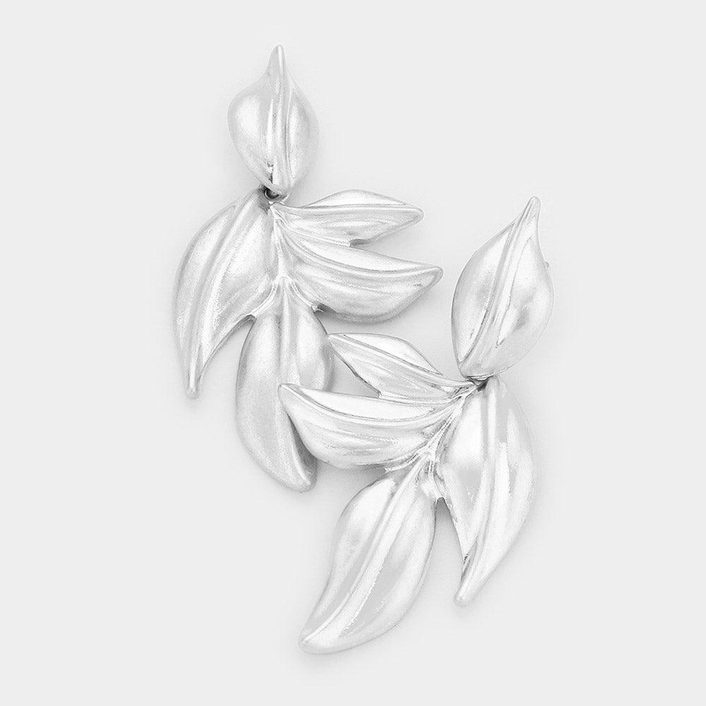Silver Leaf Textured Metal Earrings - Jewelry Store by Erik Rayo
