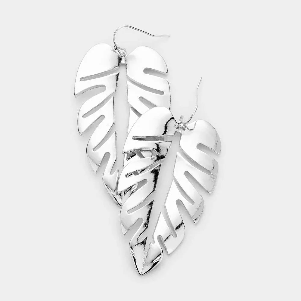 Tropical Leaf Cut Out Metal Earrings - Jewelry Store by Erik Rayo