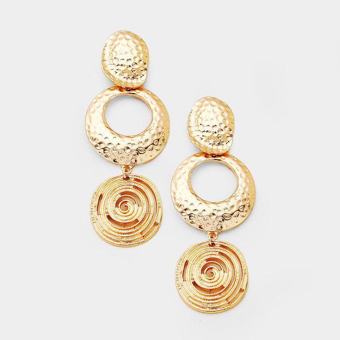 Gold Geo Hammered Metal Link Dangle Earrings