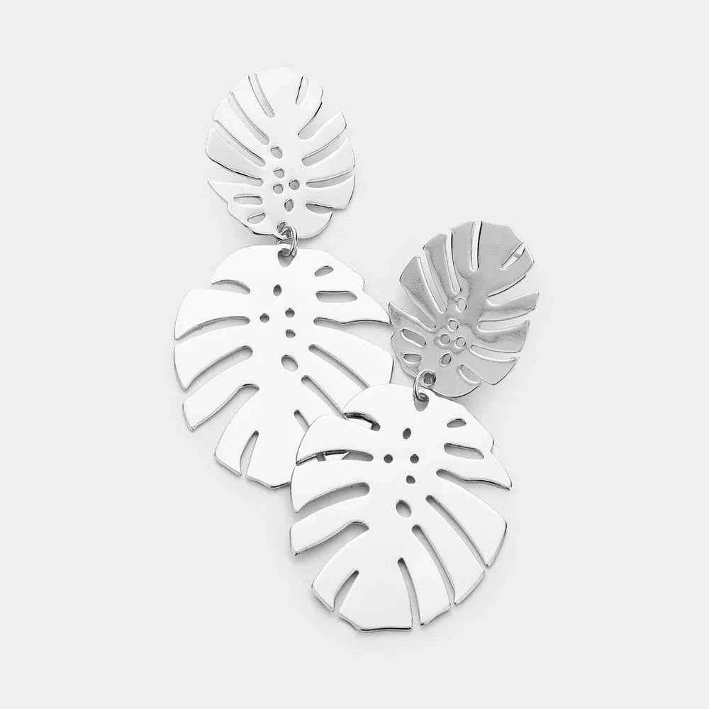 Double Tropical Leave Metal Earrings - Jewelry Store by Erik Rayo