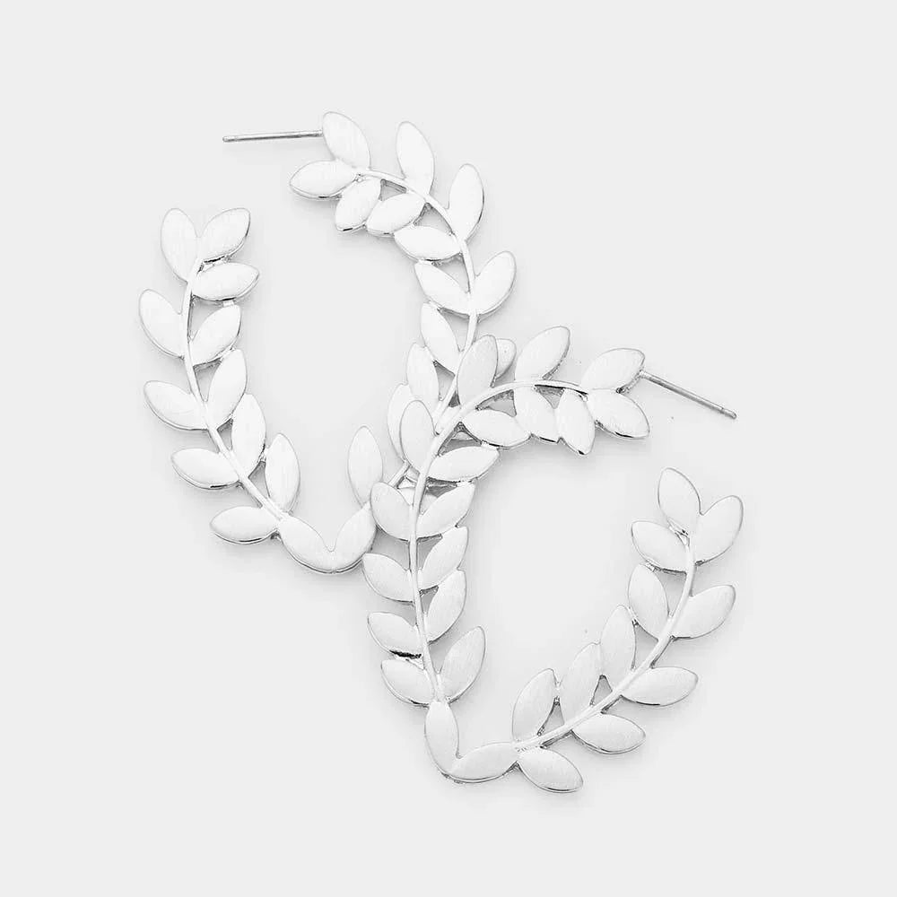 Silver Laurel Tree Metal Earrings - Jewelry Store by Erik Rayo