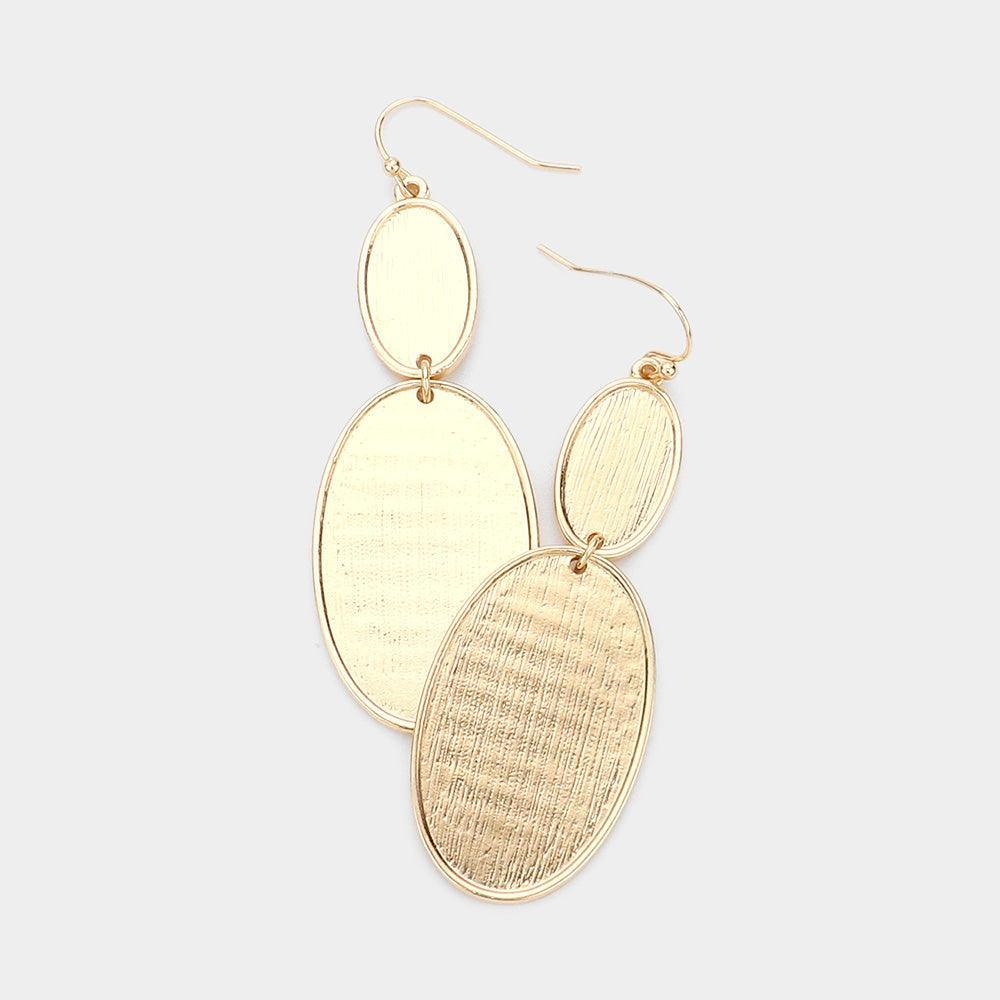 Gold Double Metal Oval Link Dangle Earrings