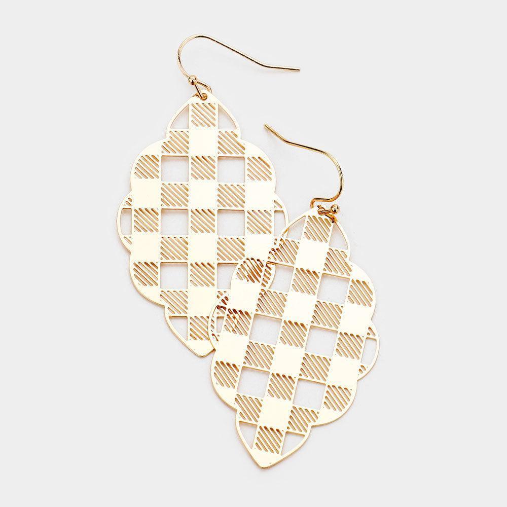 Gold Slash Pattern Detail Metal Leaf Earrings - Jewelry Store by Erik Rayo
