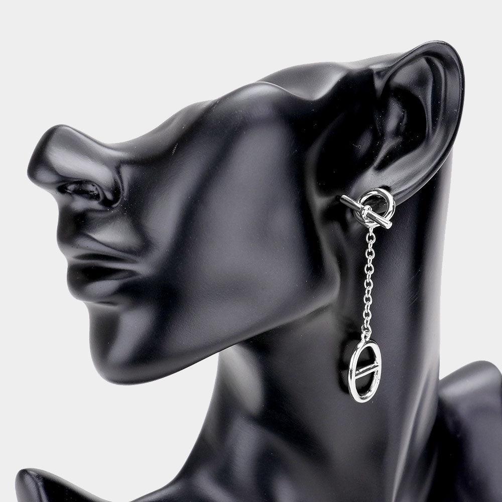 Geometric Metal Oval Long Chain Drop Earrings - Jewelry Store by Erik Rayo