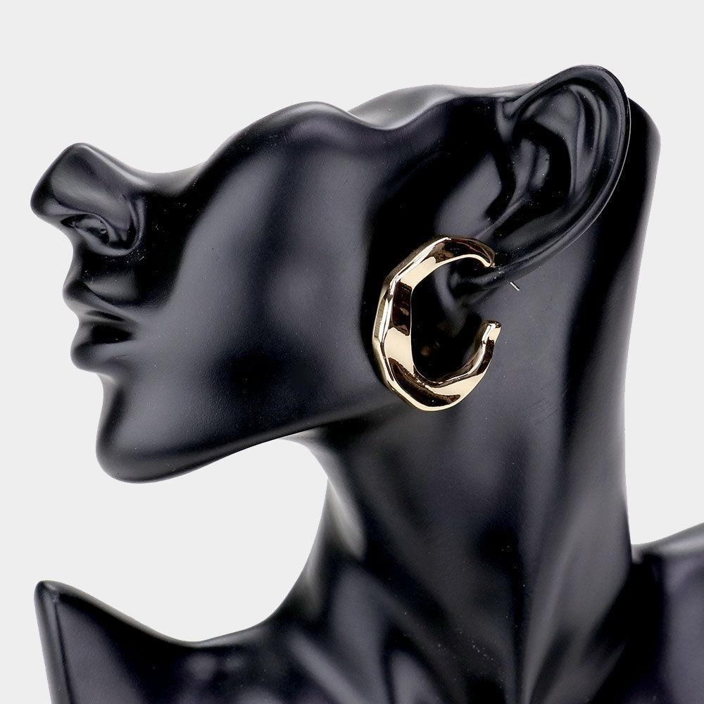 Gold Abstract Metal Half Hoop Earrings - Jewelry Store by Erik Rayo
