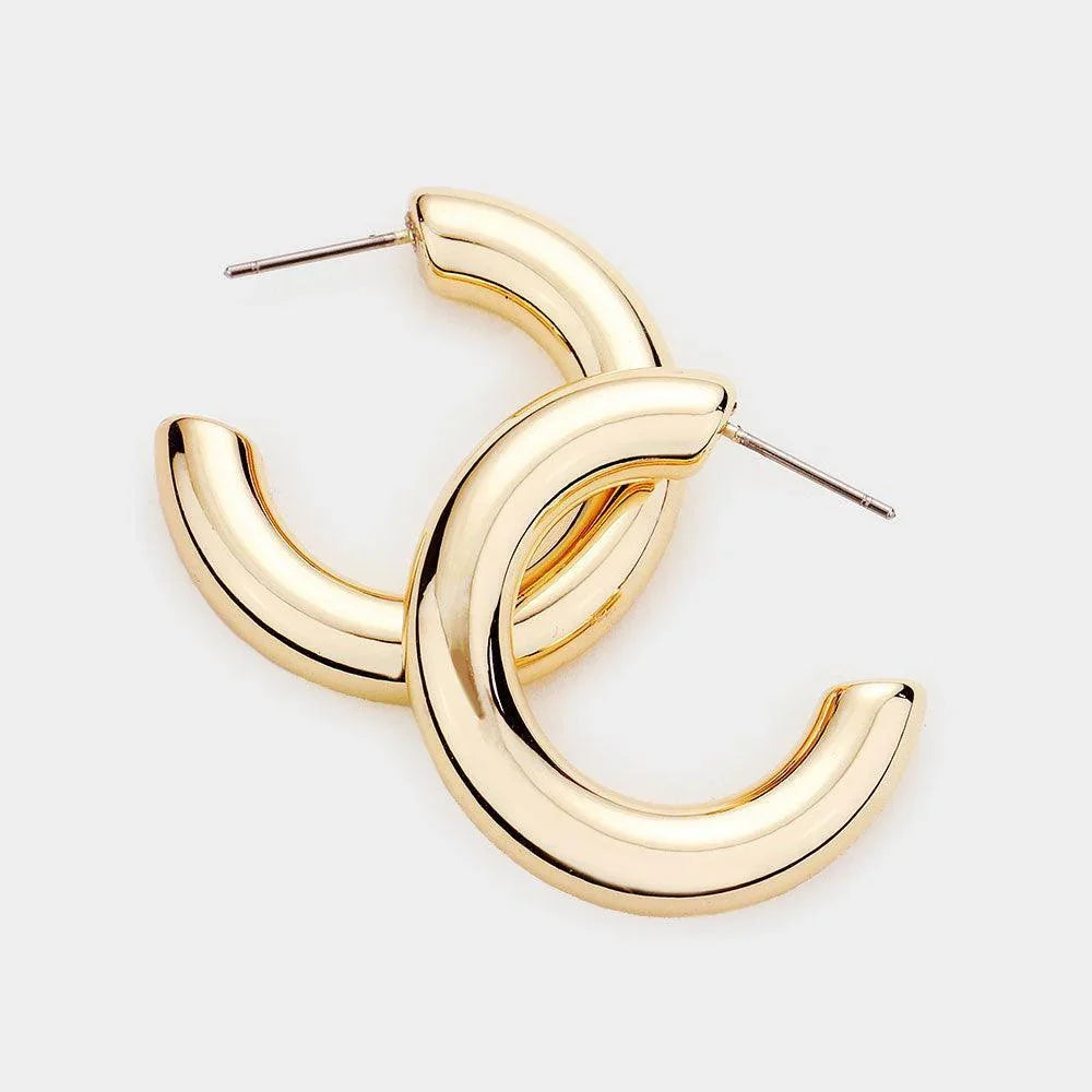Gold Bold Metal Half Hoop Earrings - Jewelry Store by Erik Rayo