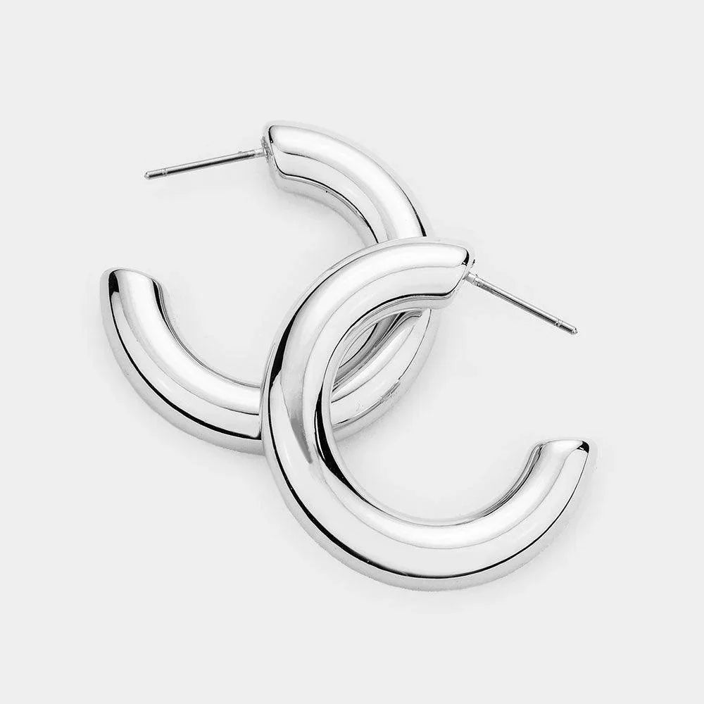 Bold Metal Half Hoop Earrings - Jewelry Store by Erik Rayo