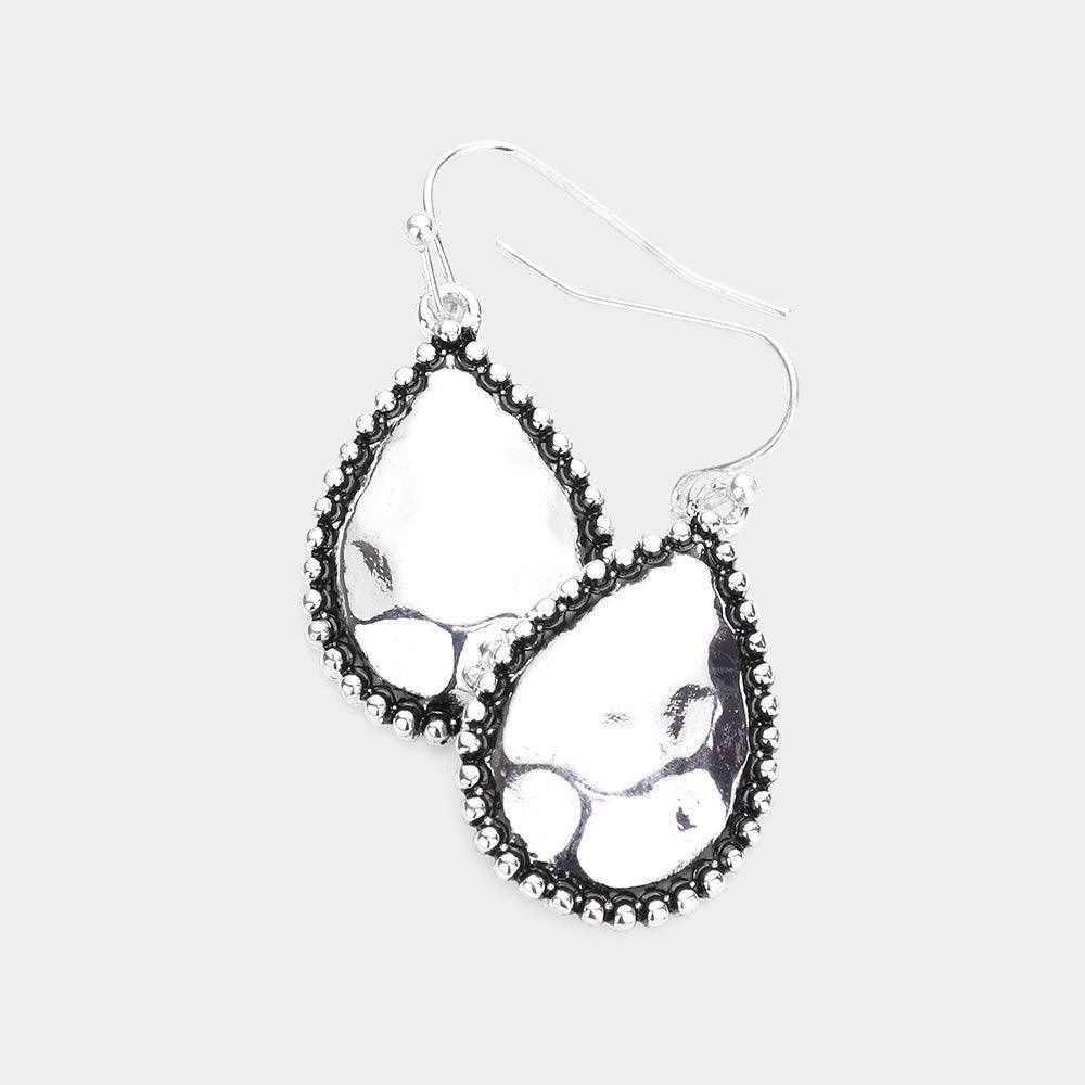 Silver Teardrop Metal Bubble Accented Dangle Earrings