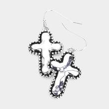 Load image into Gallery viewer, Silver Cross Metal Bubble Accented Dangle Earrings
