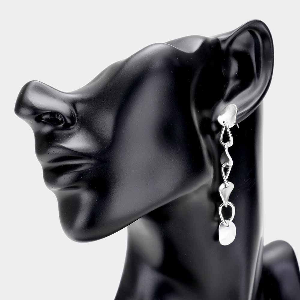 Silver Geometric Twisted Metal Link Dangle Earrings - Jewelry Store by Erik Rayo