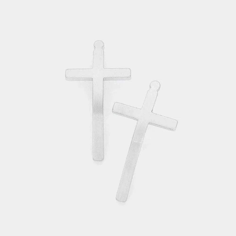 Curved Metal Cross Earrings - Jewelry Store by Erik Rayo